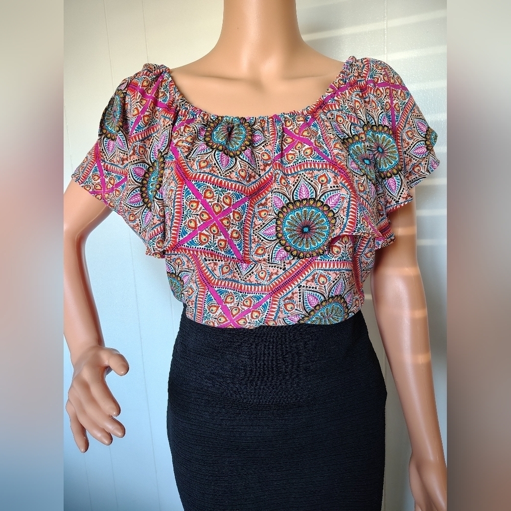 Spense Colorful Geometric Print Women's Top Size M